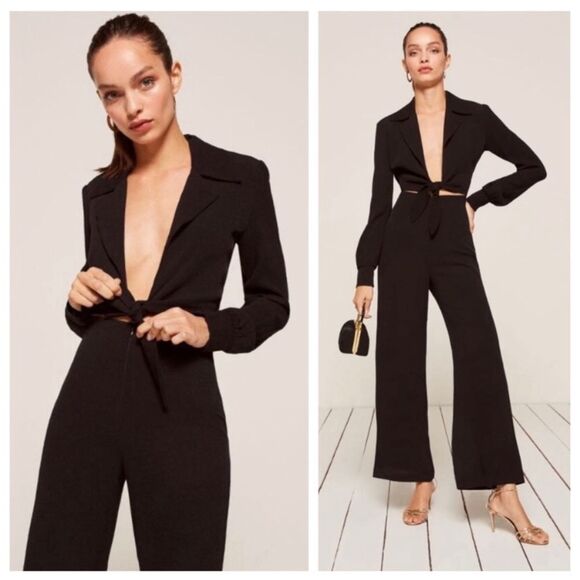 Reformation Jett Black Jumpsuit Black Long Sleeve Size 4 - Picture 1 of 14
